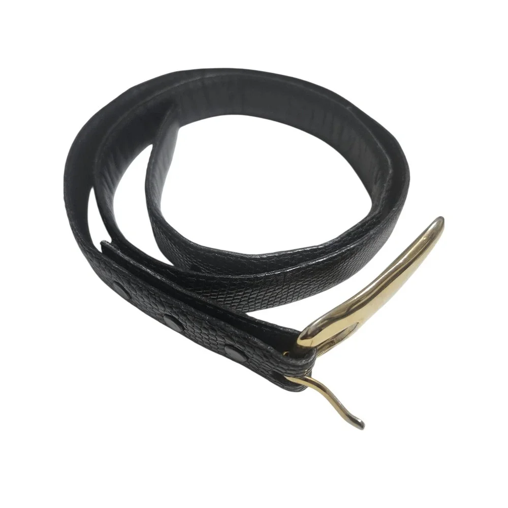 Vintage Ilana Goor Black Lizard Cowhide Leather Belt Gold Sculptural Buckle 38in
